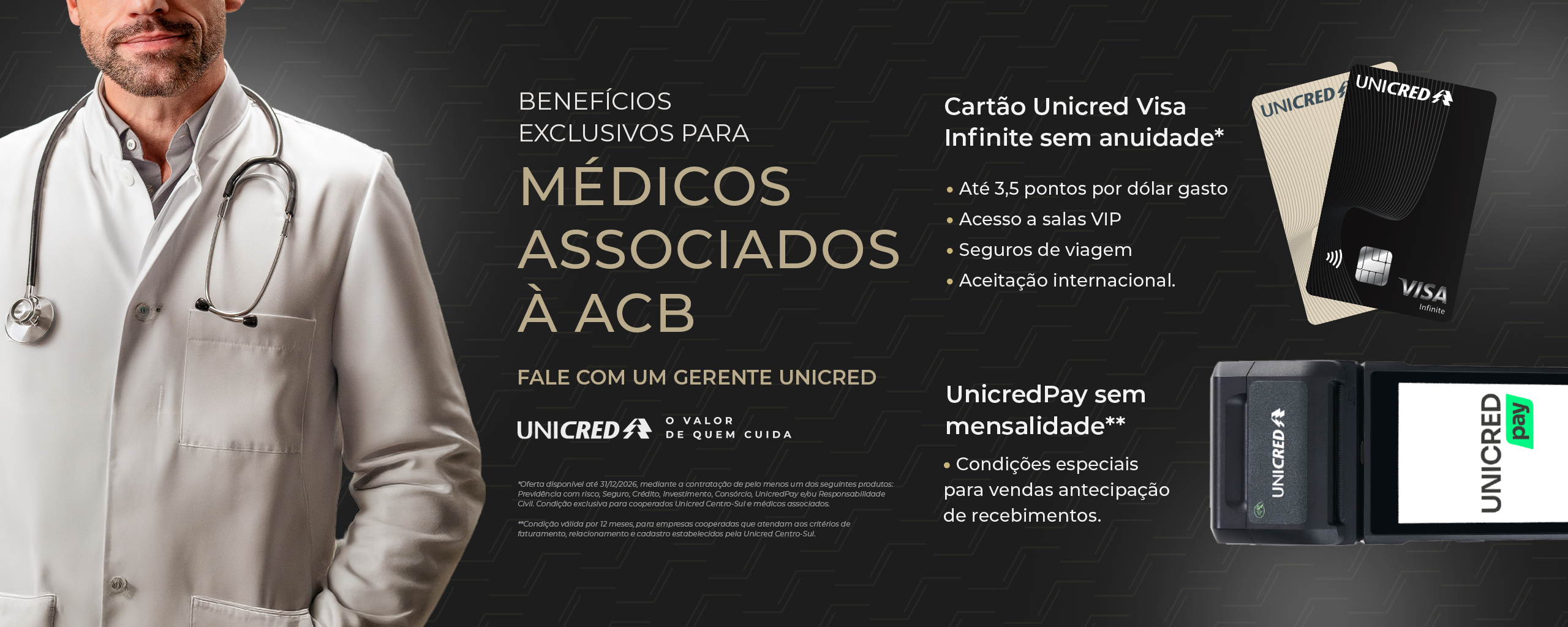 Benefícios exclusivos da Unicred para médicos associados à ACB